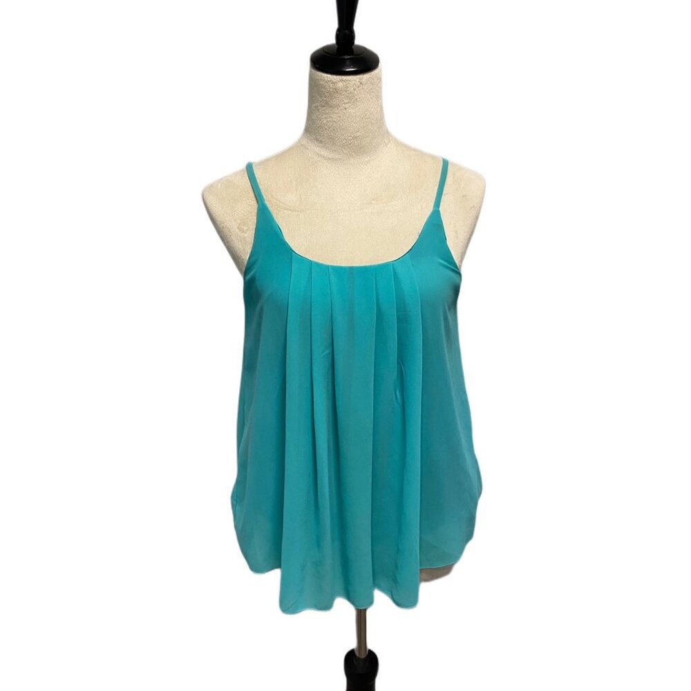 Turquoise Ocean Flowy Sleeveless Top, Size XS, Pleated Front, Lined
